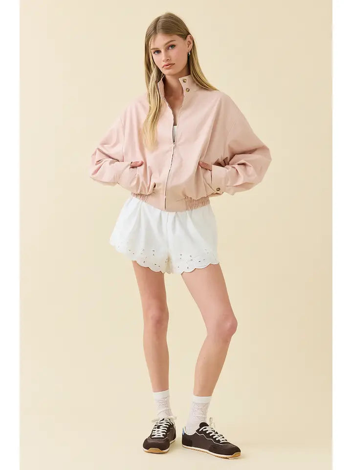 Stand Collar Zip Jacket - Light Pink