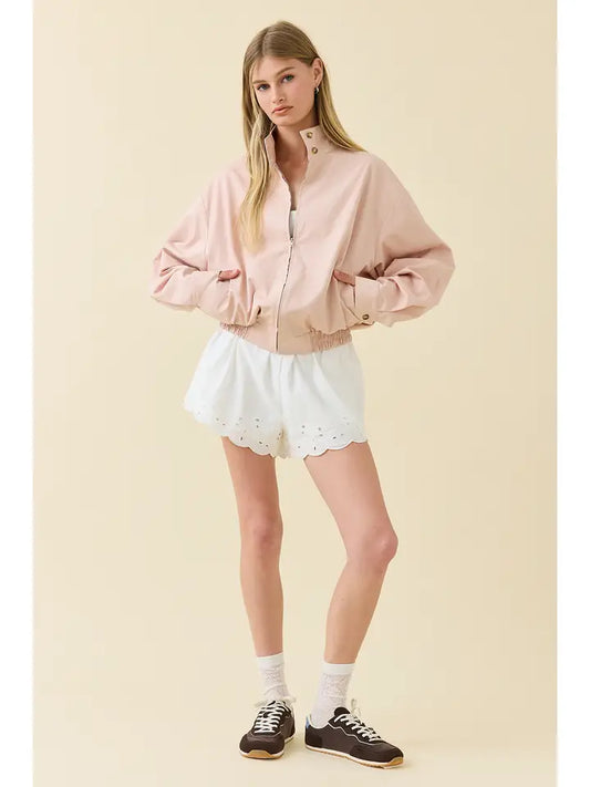Stand Collar Zip Jacket - Light Pink