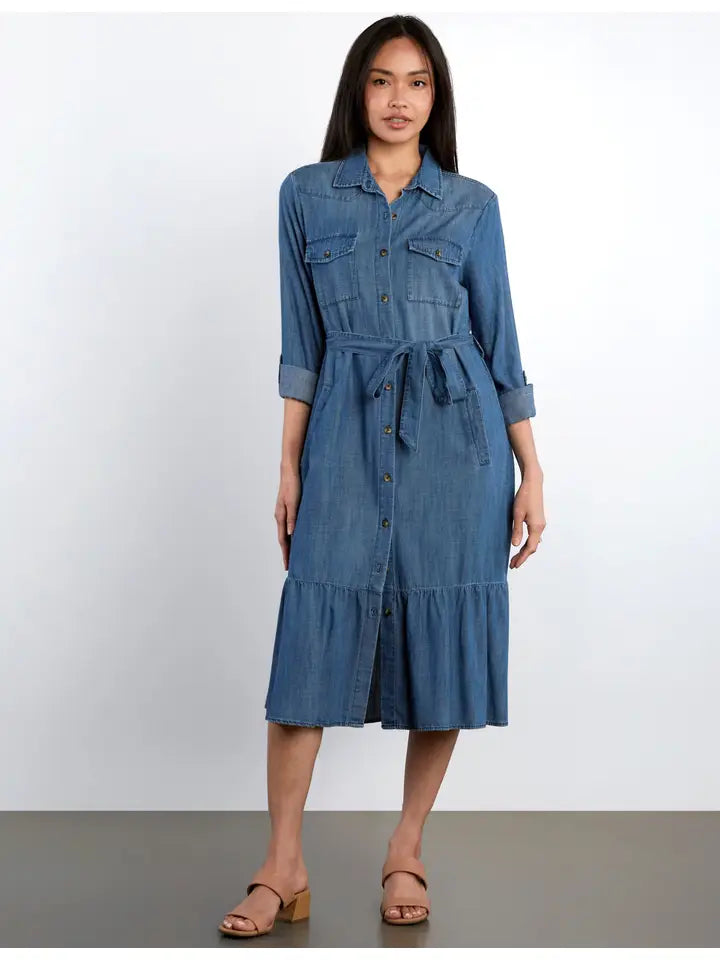 Ruffle Shirtdress - Denim