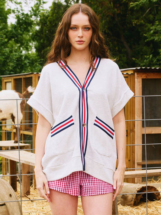 Striped Detail Oversized Top - Ash Grey