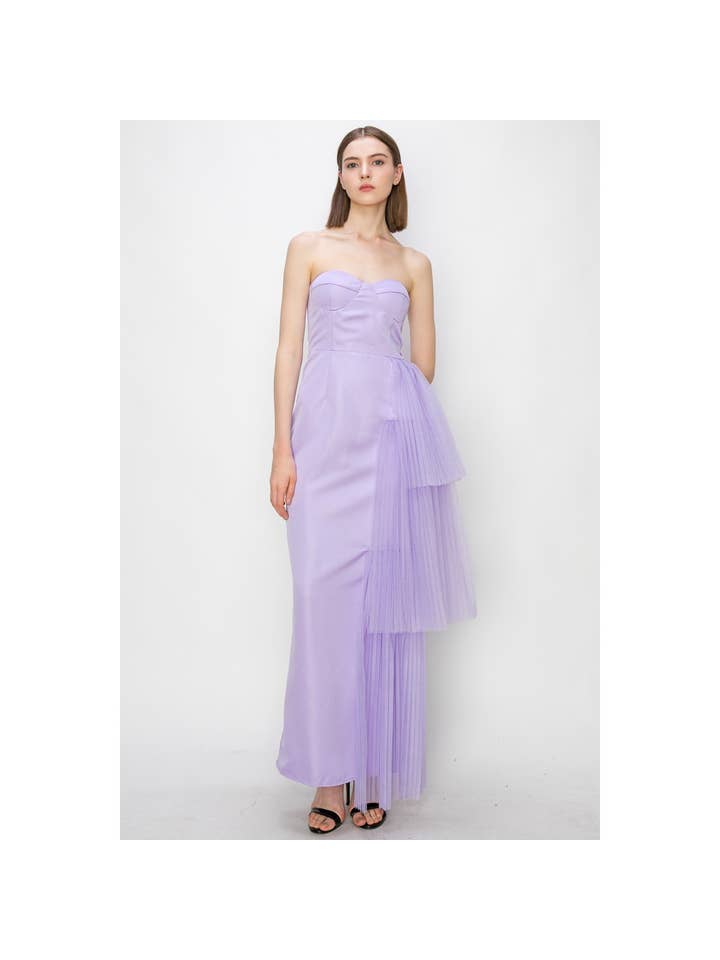 Sweetheart Pleated Maxi Dress - Lavender