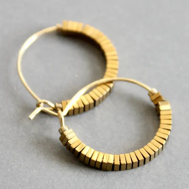 Mini Gold Hematite Hoop Earrings