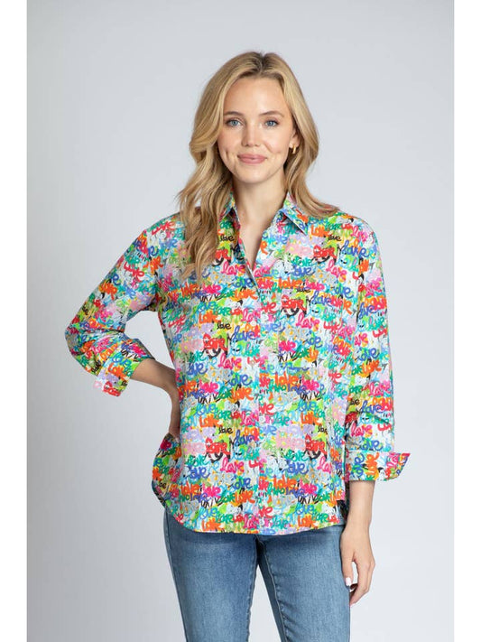 Boyfriend Button-Up Shirt - Graffiti Love