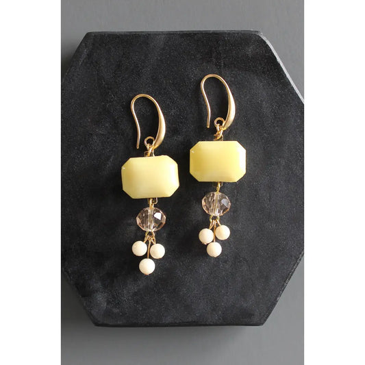 Vintage Yellow Glass Cluster Earrings