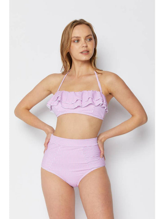 Ruffled Bandeau Swimsuit - Pink Stripe