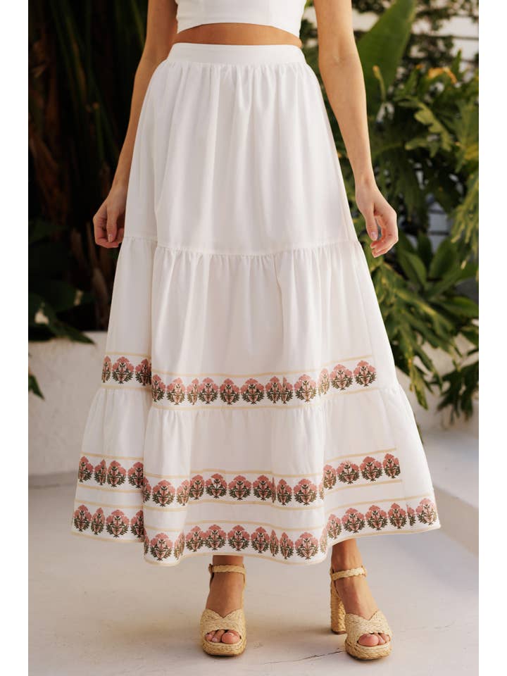 Floral Embroidered Skirt - Off White