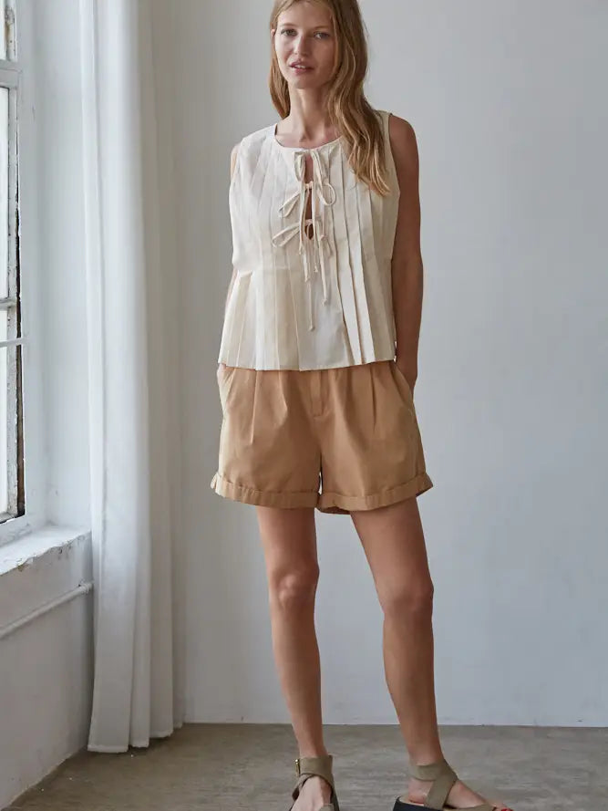 Sleeveless Pin Tuck Top - Natural
