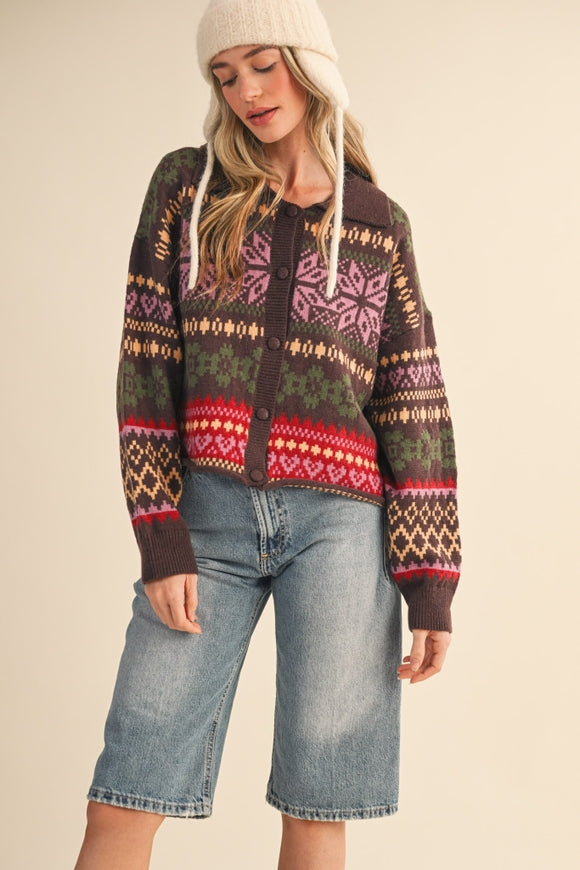 Fair Isle Cardigan - Brown Multi