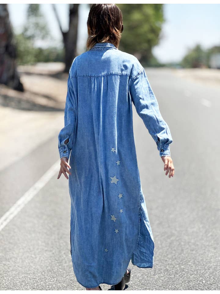 Denim Embroidered Shirtdress