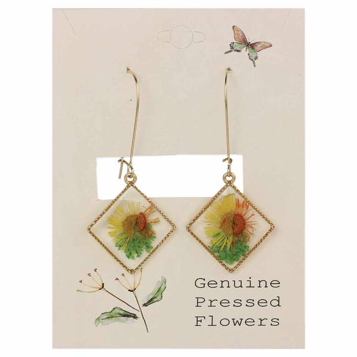 Dried Floral Earrings - Sunflower Gold