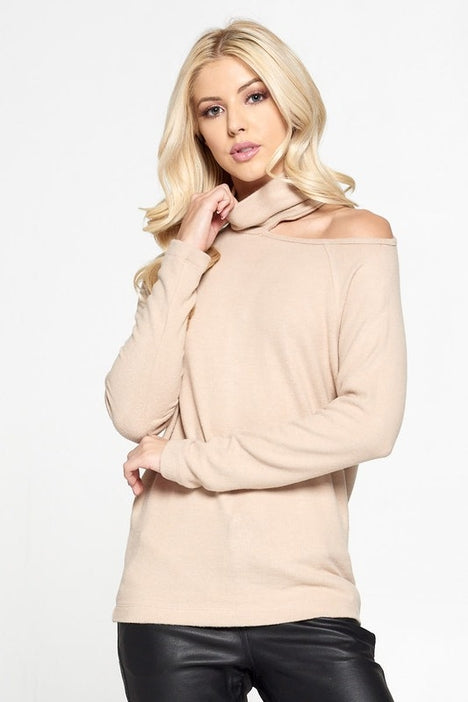 Cold Shoulder Turtleneck Sweater Taupe