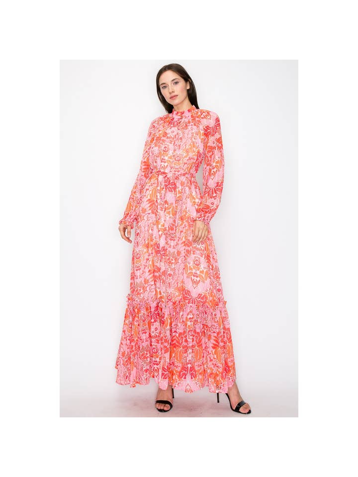 Floral Maxi Dress - Coral Combo