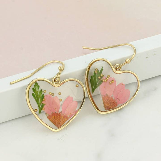 Dried Floral Earrings - Cottage Floral Heart