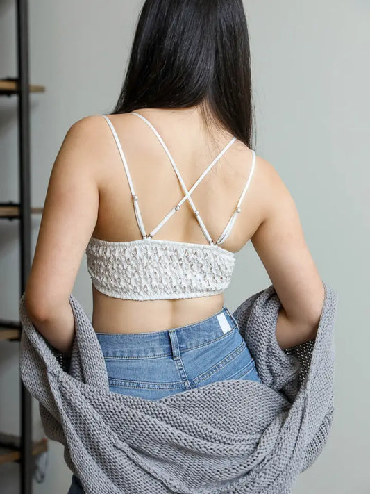 Crochet Lace Longline Bralette - White