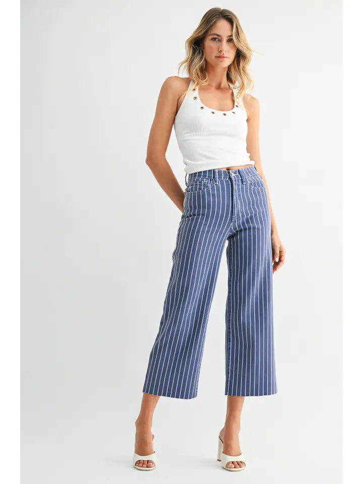 Scissor Cut Wide Leg - Navy Stripe