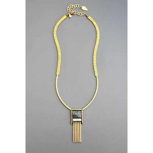 Geometric Serpentine and Gold Necklace