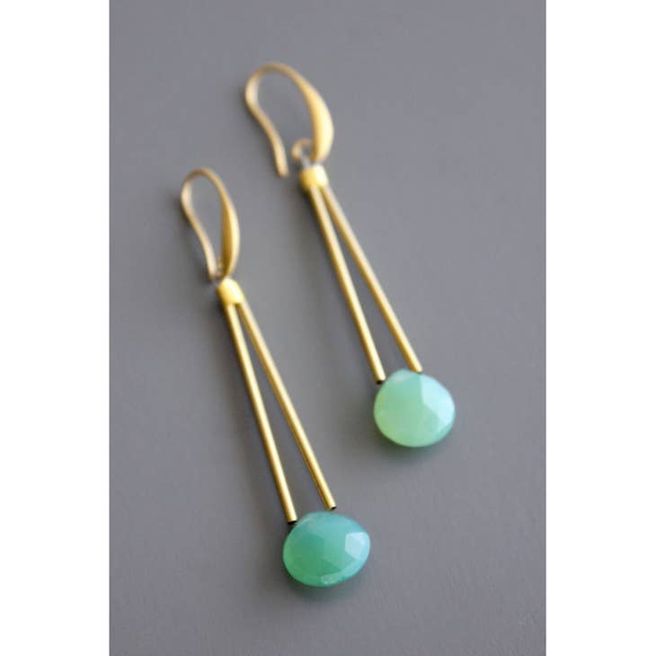 Green Onyx Geometric Earrings