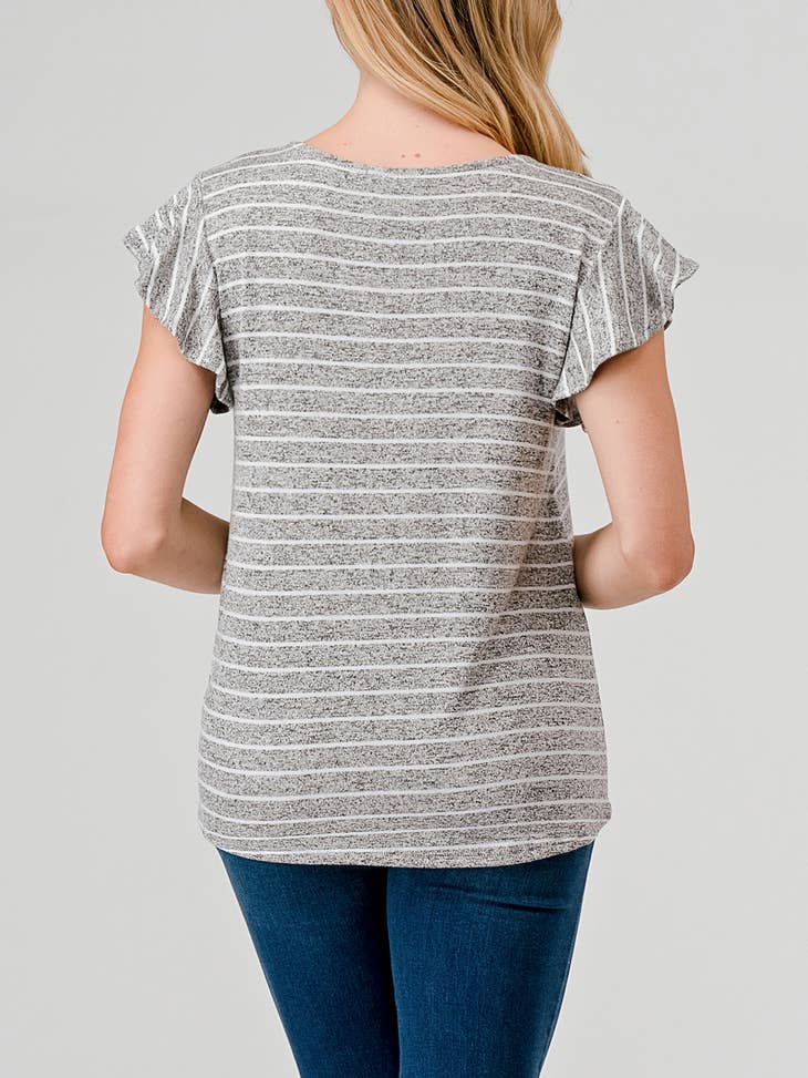 Flutter Sleeve Tee- Heather Grey/White - Final Sale