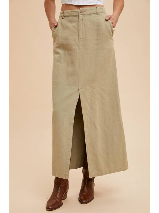 Split Seam Maxi Skirt - Dusty Olive