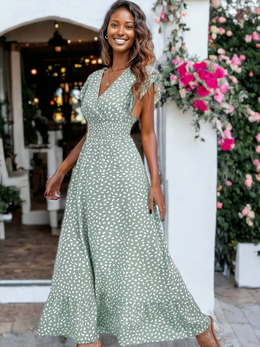 Abstract Print Maxi Dress - Green