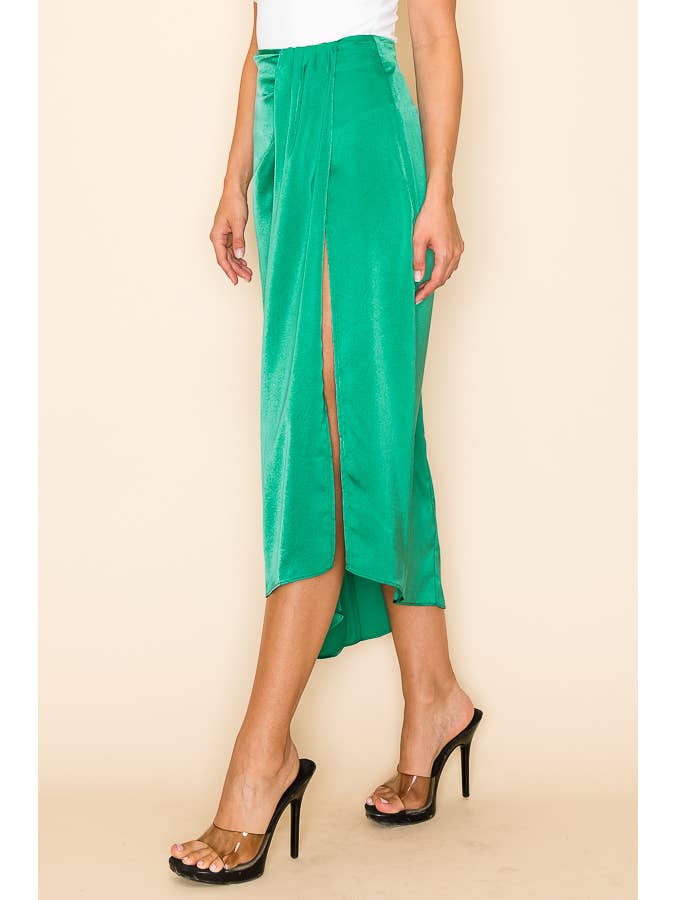 Midi Skirt With Front Slit - Teal Green