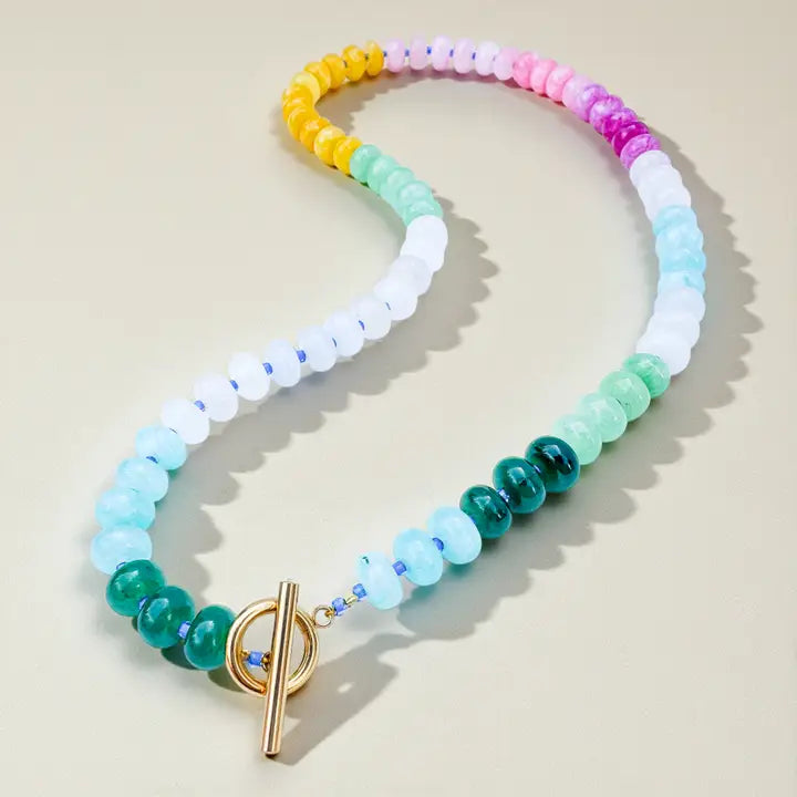 Bold Gemstone Beaded Necklace - Rainbow Quartz