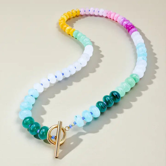 Bold Gemstone Beaded Necklace - Rainbow Quartz