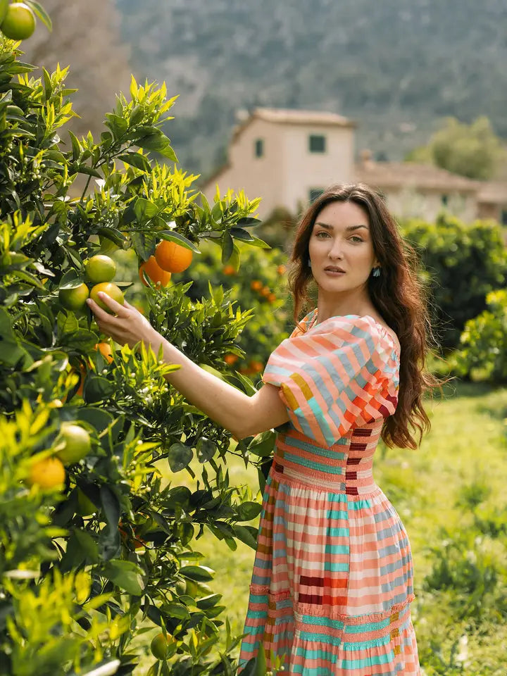 Tula Dress - Apricot Colorful Stripe