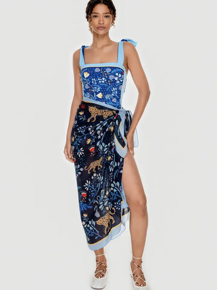 Beach Sarong Wrap - Amazon Rainforest Blue