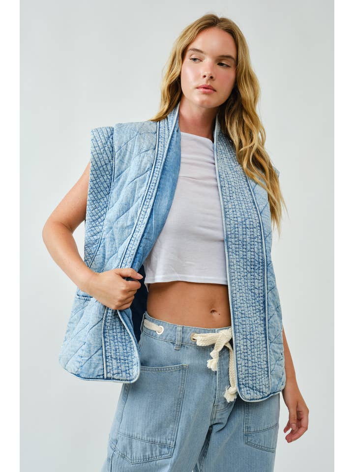 Mariana Oversized Quilted Vest - Denim