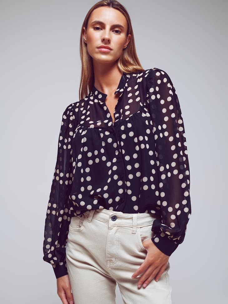 Balloon Sleeve Blouse - Cream Dot