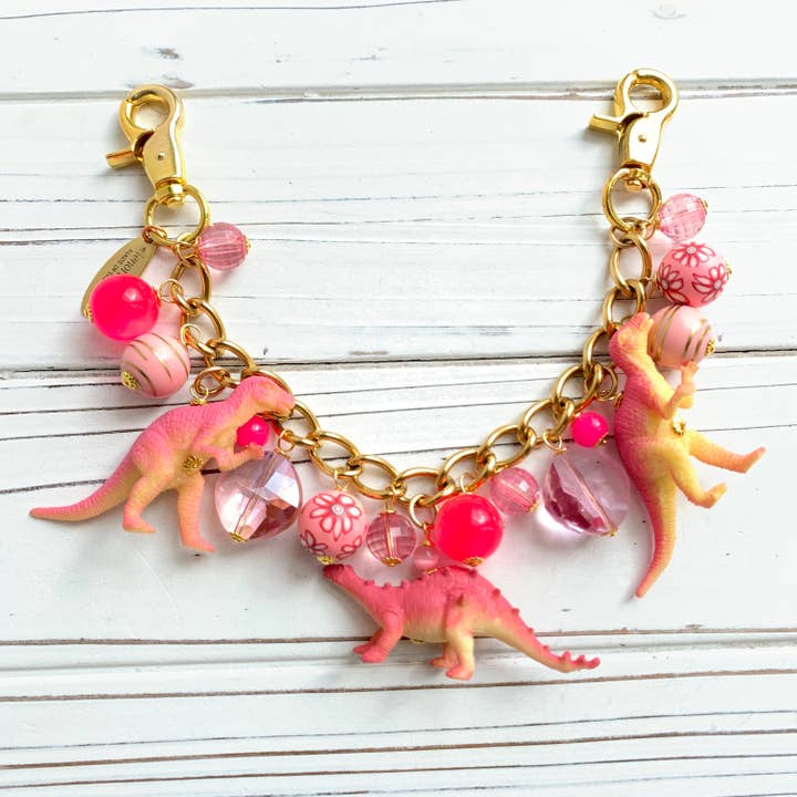 Bag Charm Chain - Pink Dinosaur