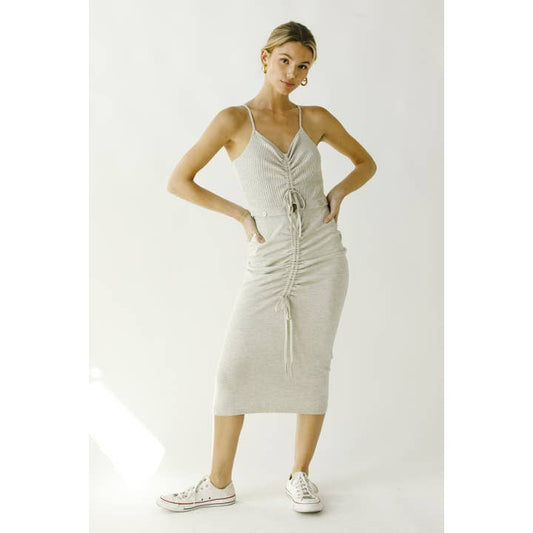 Ribbed Drawstring Dress - Grey