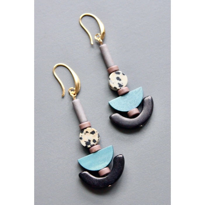 Dalmatian and Wood Earrings