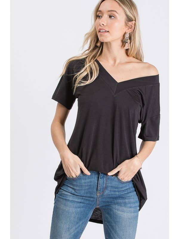 V-Neck Tunic Tee- Black