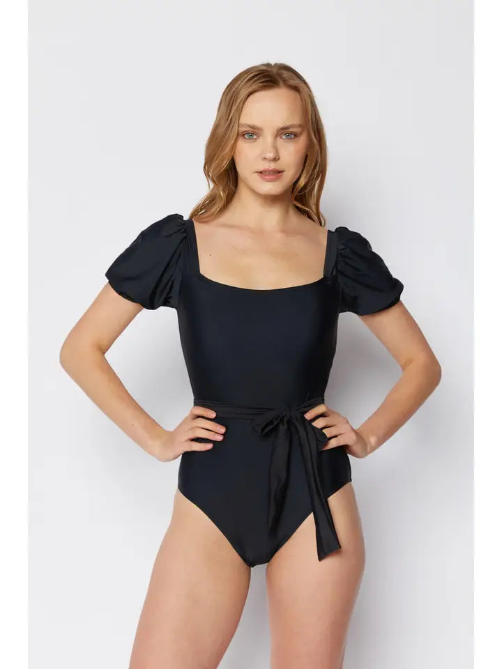 Puff Sleeve Swimsuit - Black