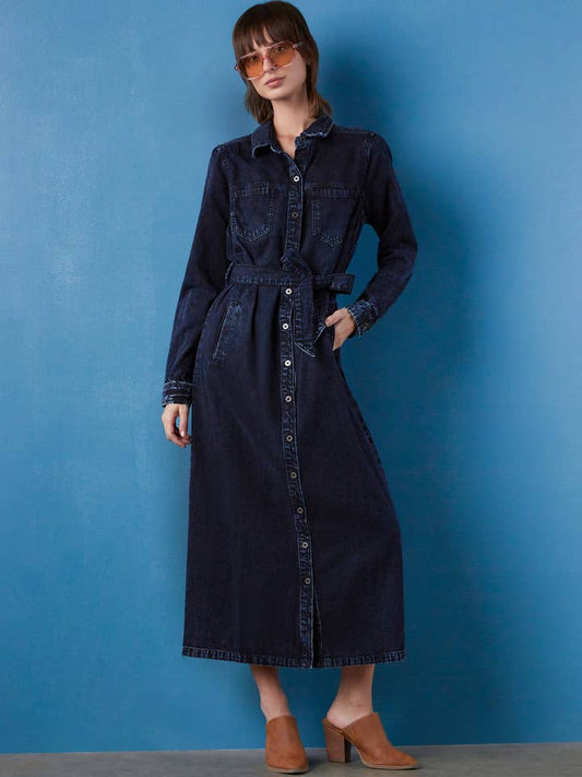 Denim Maxi Shirt Dress - Slate Blue