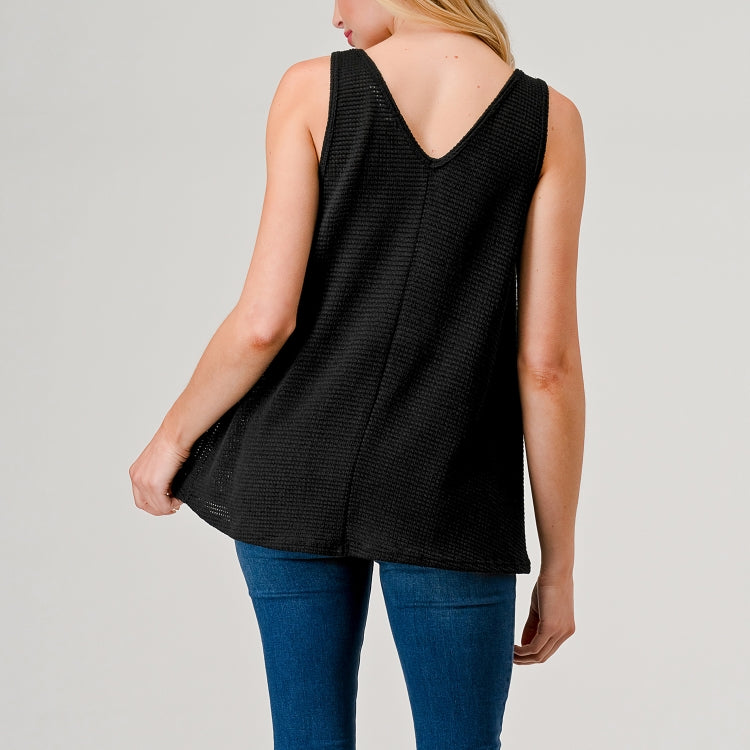 Knit V-Neck Tank - Black