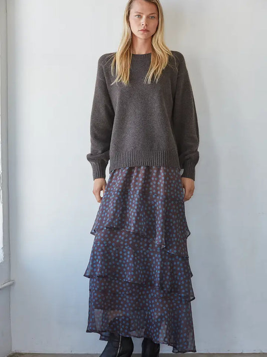 Polka Dot Tiered Skirt - Brown Teal