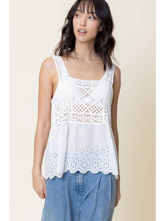 Crochet Eyelet Tank Top - White