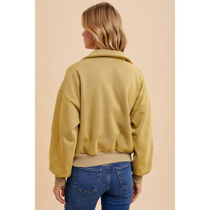 Cropped Polo Pullover - Light Olive