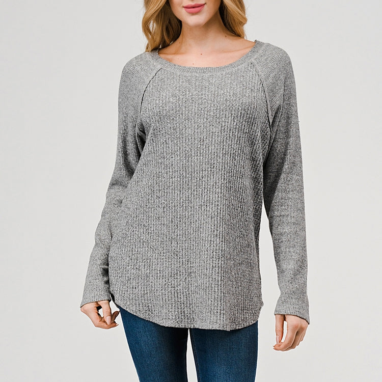 Waffle Knit Long Sleeve - Heather Grey