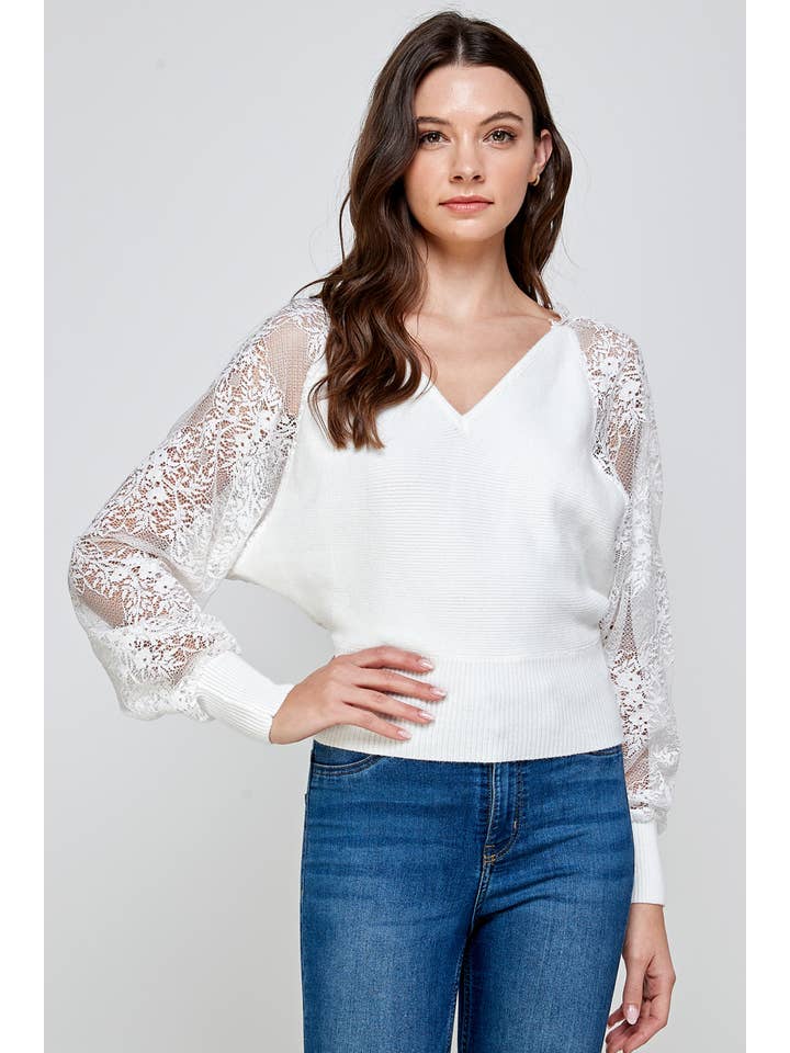 Lace Detail Sweater - White