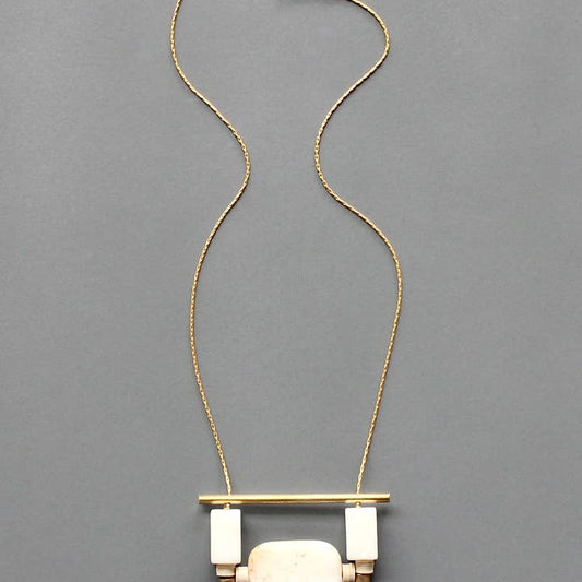 White Stone and Brass Geometric Necklace