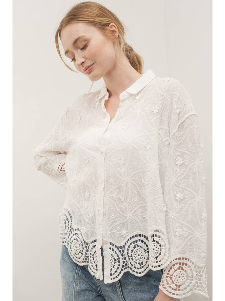 Embroidered Lace Blouse - White