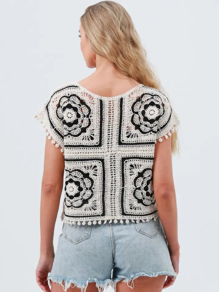 Crochet Floral Top - White