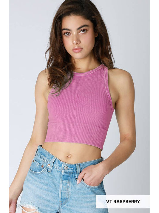 Chevron Highneck Crop Top - Vintage Raspberry