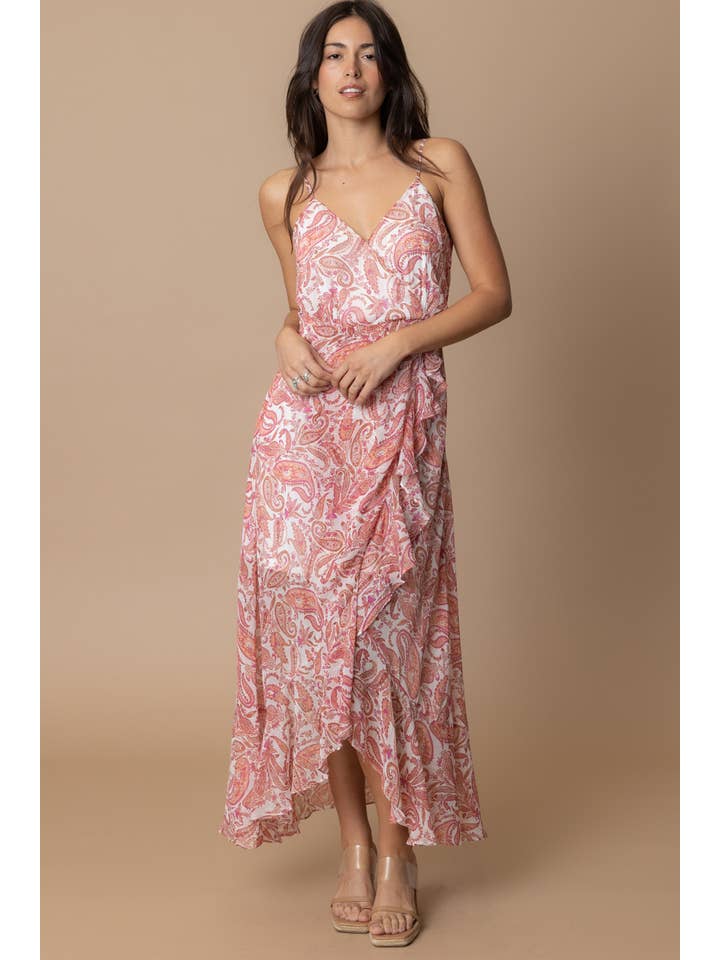 Paisley Midi Dress - Peach Multi Color