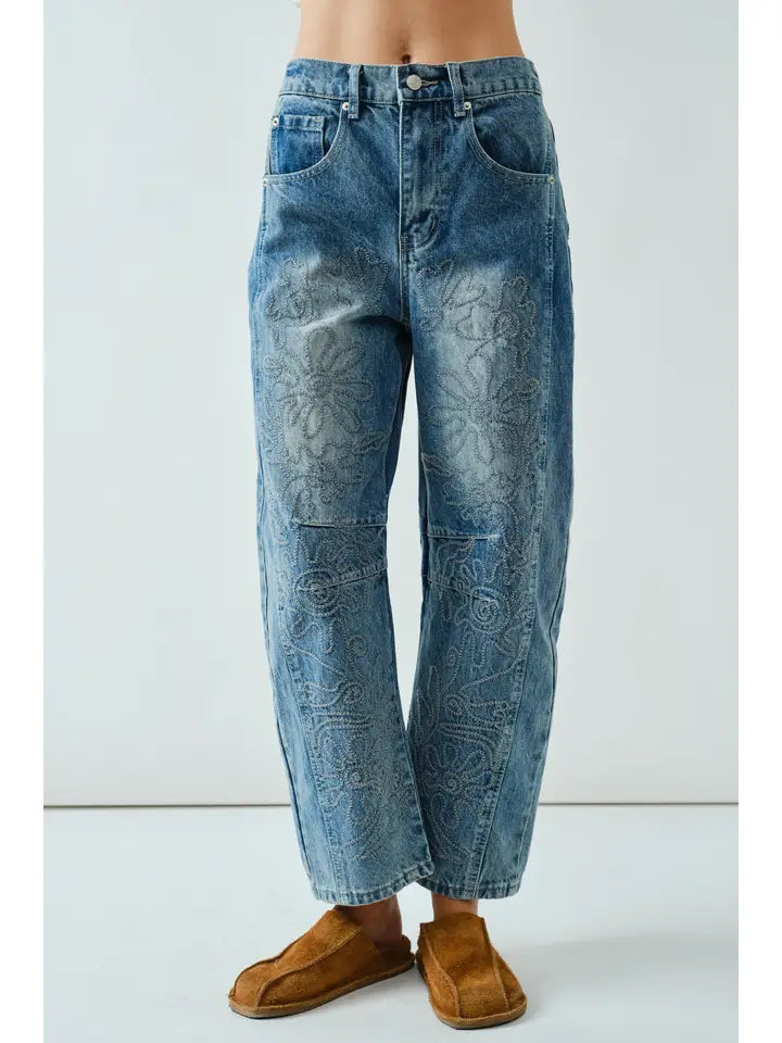Barrel Pant - Embroidered Floral