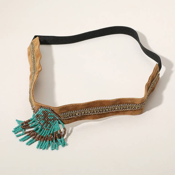 Faux Suede Beaded Headband - Boho Cluster